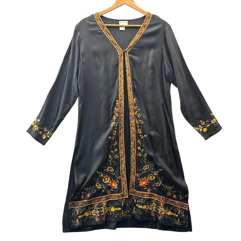 Florissant New York Vintage Black Floral Embroidered Kaftan Blouse Women Medium